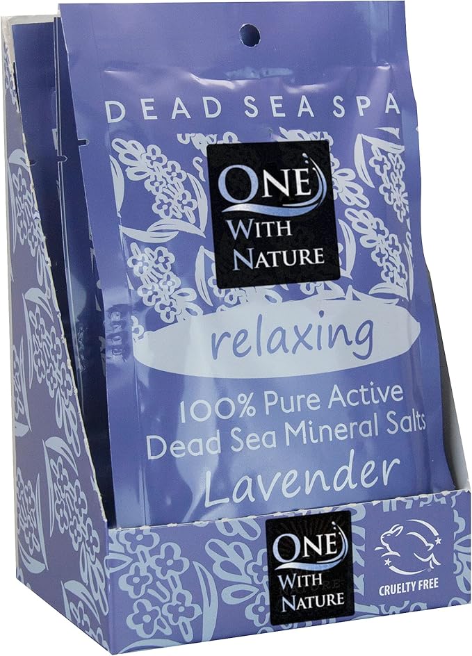100% Pure Dead Sea Mineral Bath Salt Lavender 6 Pack 2.5 oz Single Use Packets with Magnesium, Sulfur and 21 Essential Minerals. All Skin Types, Problem Skin. Natural, Therapeutic.