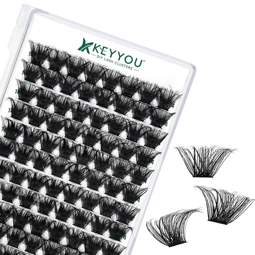 Lash Clusters 96pcs Individual Lashes D Curl 14mm Eyelash Clusters KEYYOU Volume Wispy Lash Extension Soft&Comfortable Easy DIY at Home(Y24,D-14mm)