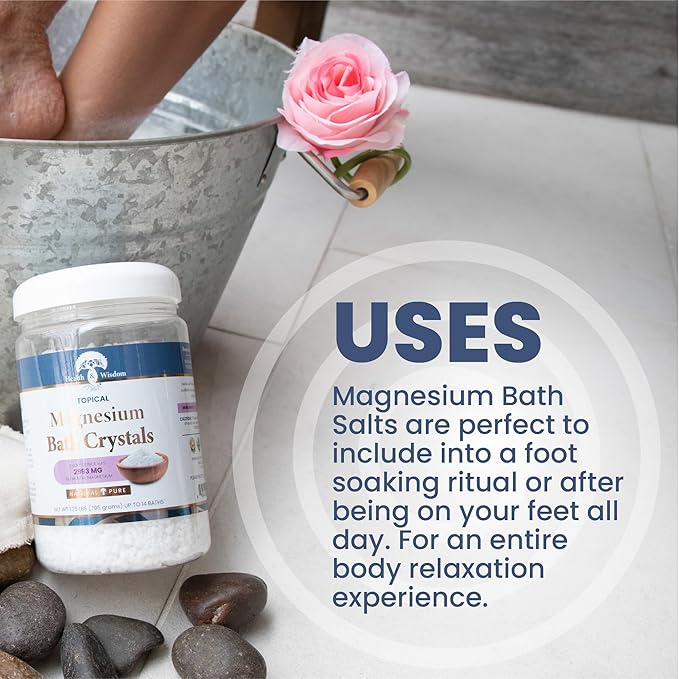 Health and Wisdom Magnesium Bath Salt - Magnesium Chloride Flakes for Bath Soak, 4X Epsom Salt Concentration, Unscented Formula, Dead Sea Sourced, Zero Additives - 2.6 Ounce