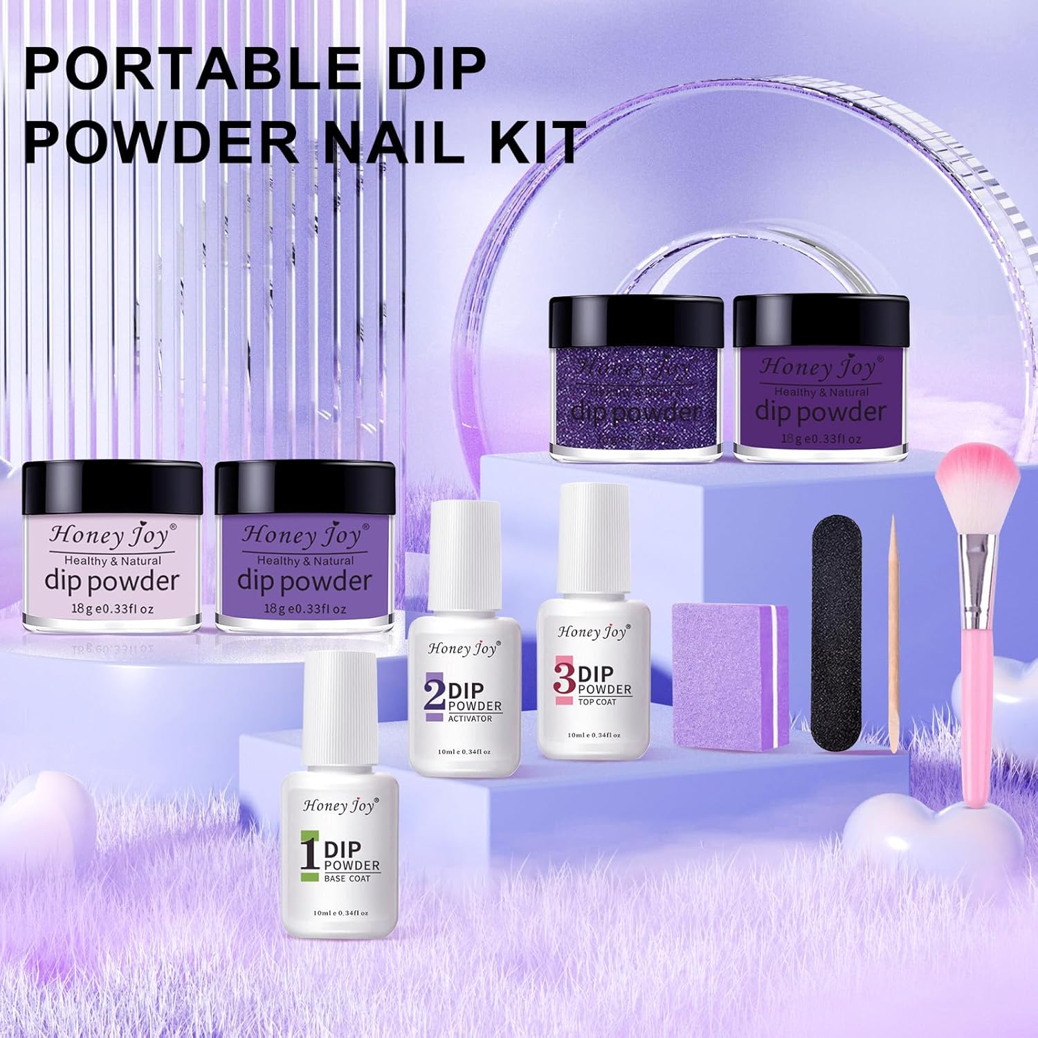 Dip Powder Nail Kit for 4 Colors System Starter Kit Acrylic Dipping System,4 PCS Dipping Powder,4 PCS 10ml Liquid Nail Kit Purple Blue Acrylic Set (Dip-7pcs-3)