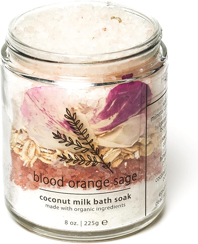 Hemlock Park Blood Orange Sage Coconut Milk Bath Soak | Organic Coconut Milk, Botanicals, Dead Sea, Epsom, and Himalayan Pink Mineral Salts | 9.5 oz Jar