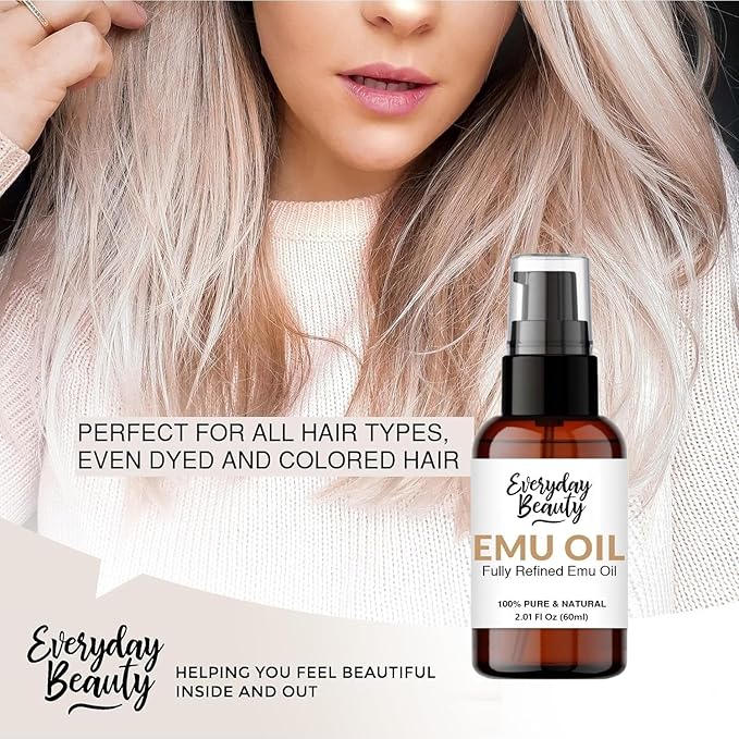 Pure Australian Emu Oil - All Natural 6X Refined for Face, Skin and Hair - Highly Effective Hydration for Sensitive Skin & Hair Growth - Perfect for Scars & Blemishes - 2.01 Fl Oz With Pump Top