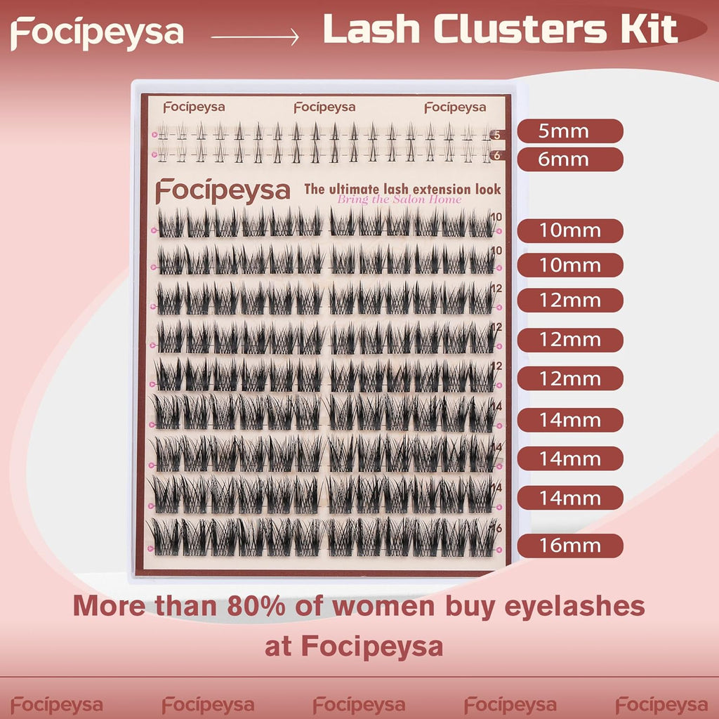Focipeysa Wispy Lash Clusters Natural Eyelash Clusters Pestañas Postizas Naturales Spiky Manga Lash Extensions C Curly Individual Lashes 10-16mm with Bottom Lashes Clusters DIY Lash at Home