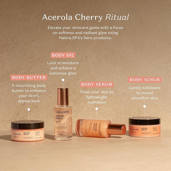 NATIVA SPA O BOTICÁRIO, Acerola Cherry Renewing Body Serum, Lightweight Hydration for Luminous Skin, 3.38 Ounce (100 ml)