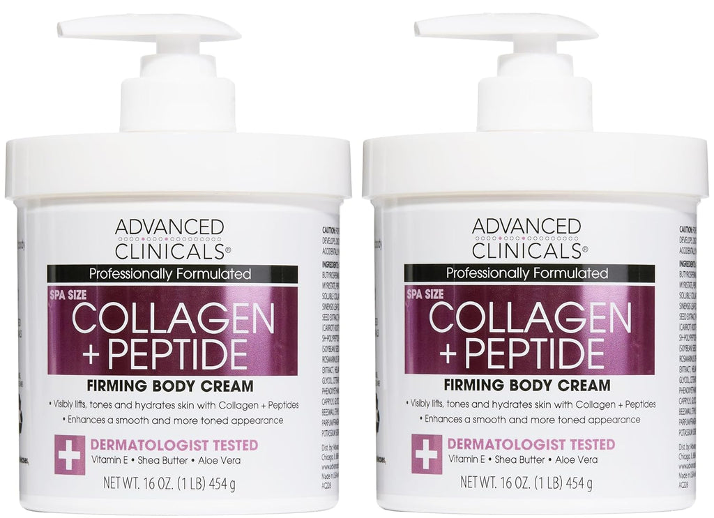 Advanced Clinicals Collagen Peptides Body Lotion & Face Moisturizer | Peptide Infused Collagen Lotion For Women & Men Helps Improve Look Of Crepe Skin, Wrinkles, & Uneven Dry Skin Texture, 2-Pack