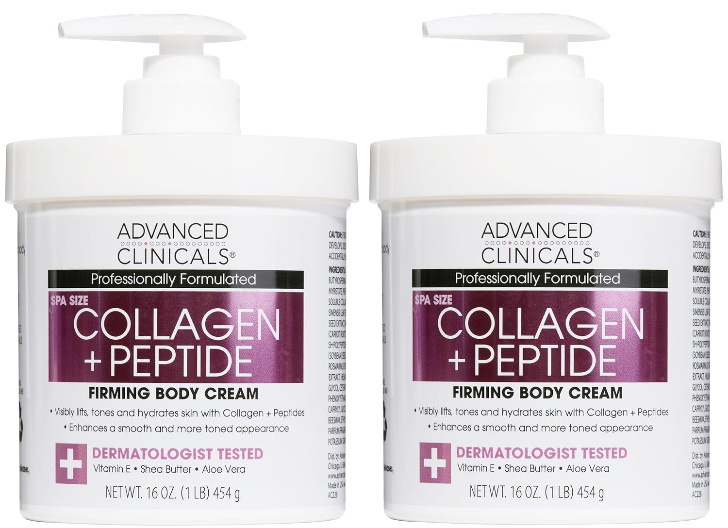 Advanced Clinicals Collagen Peptides Body Lotion & Face Moisturizer | Peptide Infused Collagen Lotion For Women & Men Helps Improve Look Of Crepe Skin, Wrinkles, & Uneven Dry Skin Texture, 2-Pack