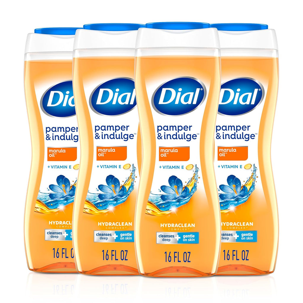 Dial Body Wash, Pamper & Indulge Marula Oil, 16 Fl Oz, (Pack of 4)