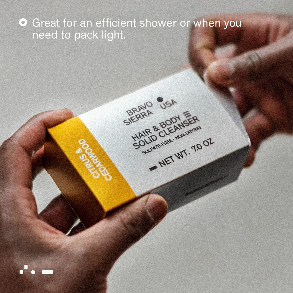 Bravo Sierra Body and Hair Mens Soap Bar, 2-Pack - All-In-One Shampoo & Soap for Face, Hair & Body - Citrus & Cedarwood, 7 oz - Coconut, Shea Butter & Oat Flour for Soft Skin & Healthy Hair