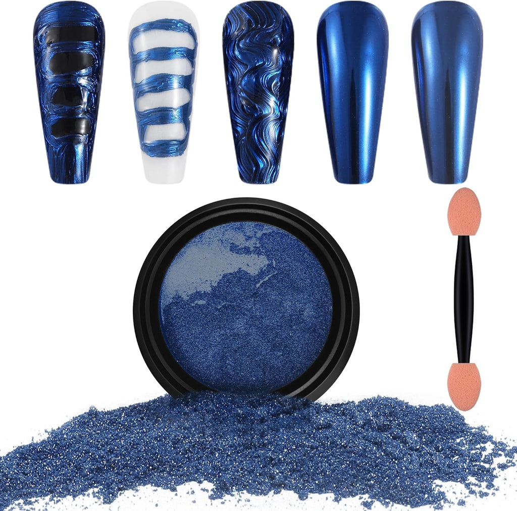 Artdone Chrome Nail Powder, Dark Blue Iridescent Aurora Powder Metallic Mirror Effect Pigment Pearlescent Mermaid Pigment Pearl Glitter Dust Kit, Nail Art Decoration, Resin Craft
