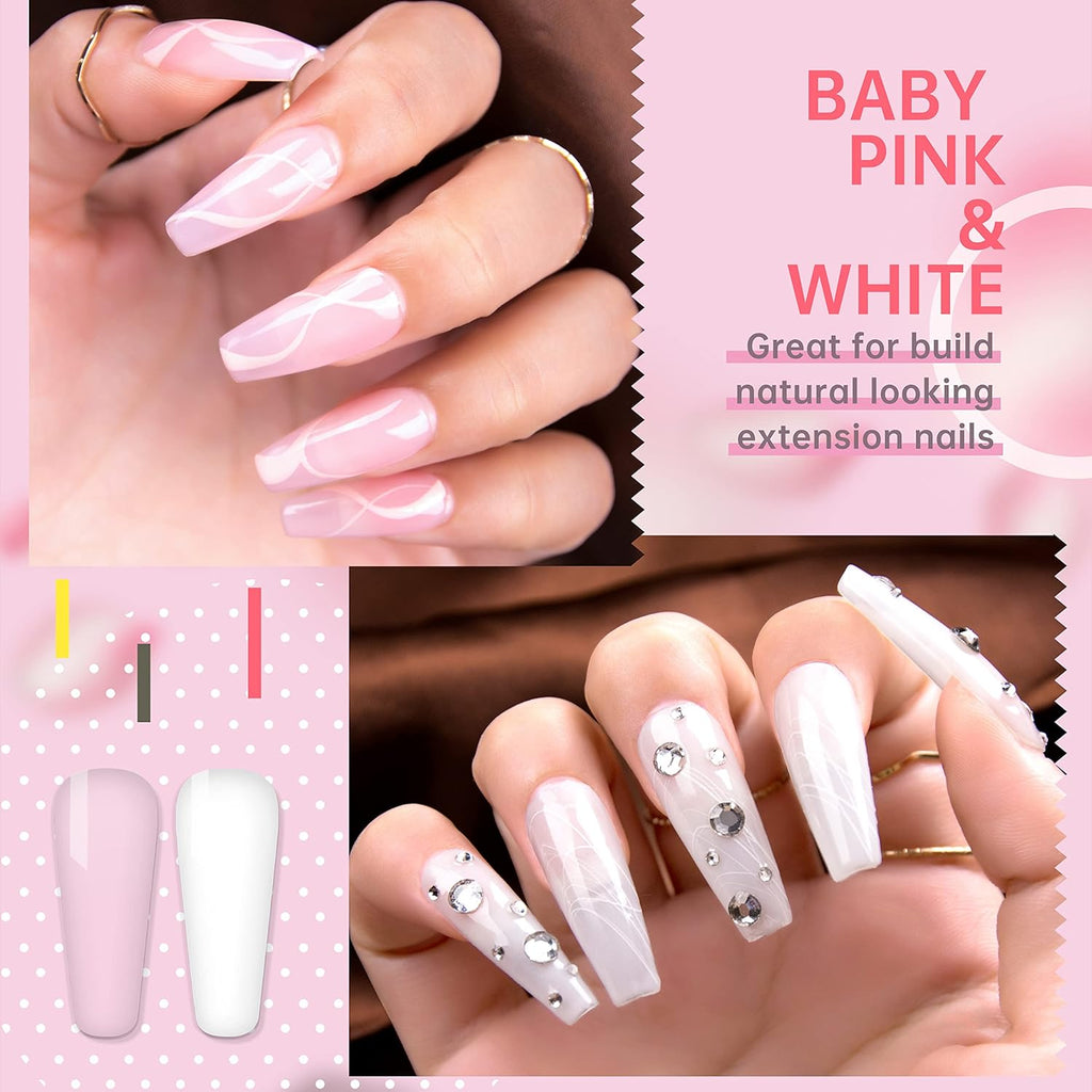 Hema Free Builder Gel (Milky White+ Baby Pink) - Hypoallergenic Strong Base Coat | Long-Lasting Adhesion (30+ Days) for Professional Nails Gift for Women