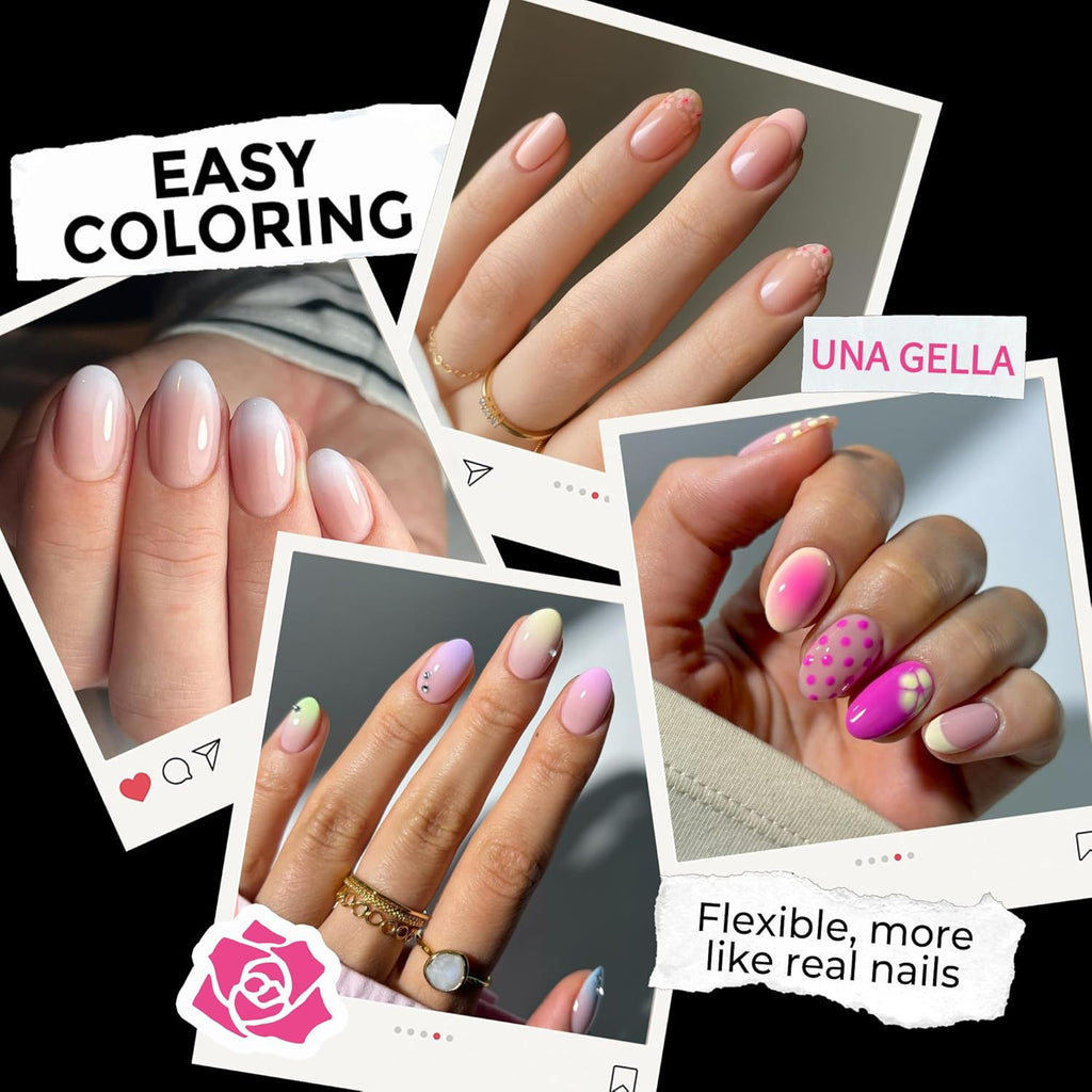 UNA GELLA Short Almond Round Fake Nails 216pcs Almond Press on Nails Pre-Shape Oval Gel Nail Tips for Full Cover Acrylic Short Round Nails for Nails Tips Extension 12 Sizes