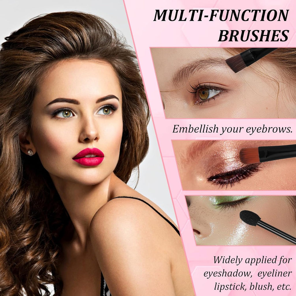 200 Pieces Disposable Eyebrow Brushes Makeup Brush Set, 50PCS Angled/Round Eyebrow Brushes 50PCS Double-End Eyeshadow, 100PCS Lip for Women Girls Salon Beauty Cosmetic Make up Tool