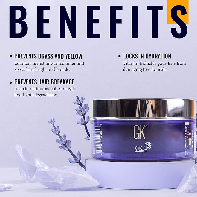 GK HAIR Global Keratin Ultra Blonde Bombshell Masque (7.05 Fl Oz/200 g) Semi-Permanent Long Lasting Hair Toning Color Pigments Moisturizing Styling and Coloring Mask for All Hair Types Unisex