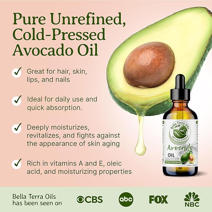 Bella Terra Oils - Avocado Oil 2oz - Celebrate Avocado's Nutritional Legacy, Infused with Monounsaturated Fats, A Delight for Cosmetic Uses
