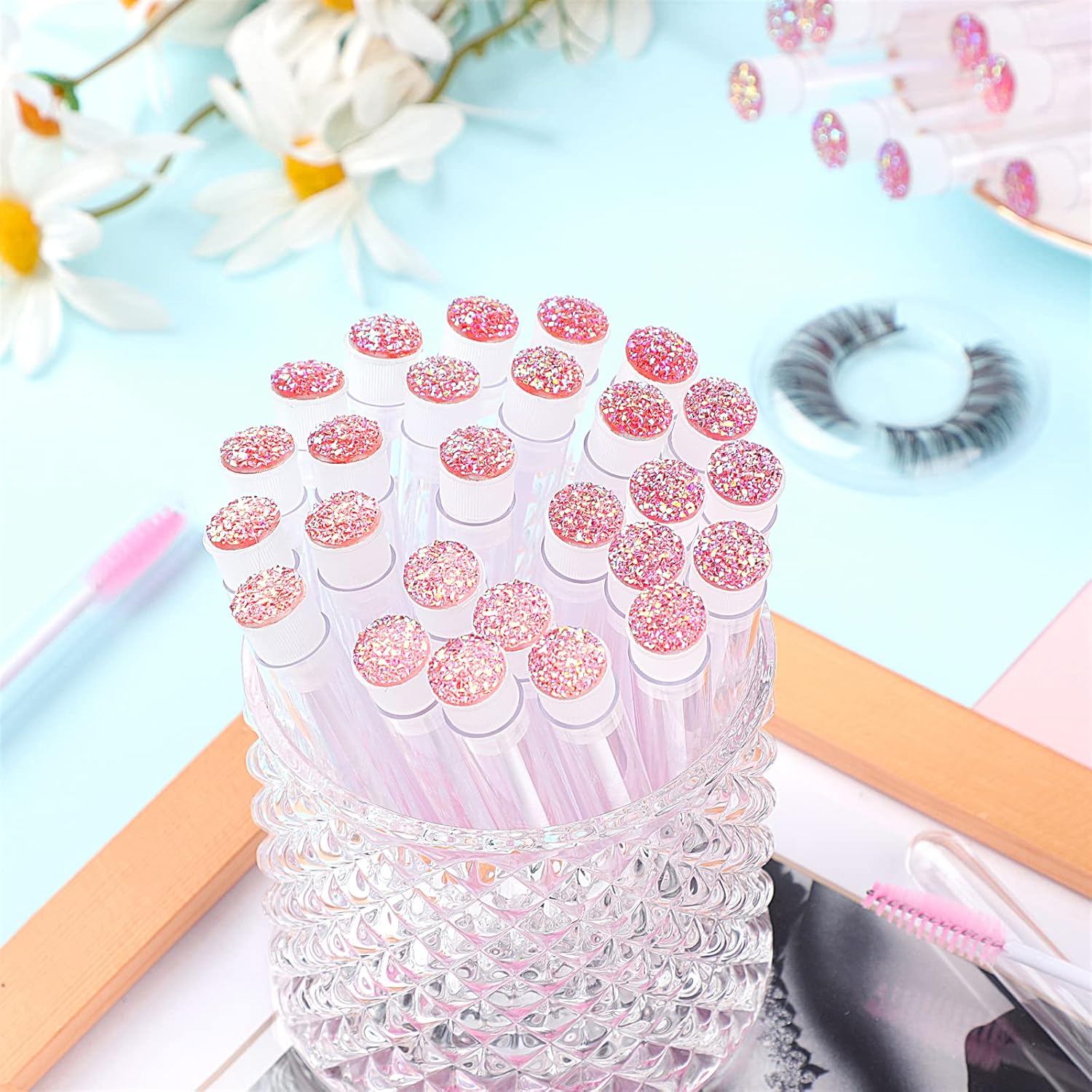 50pcs Eyelash brush Lash Wand Makeup tool Eyelash Extension supplies Cleaning brush Diamond Mascara star l pink