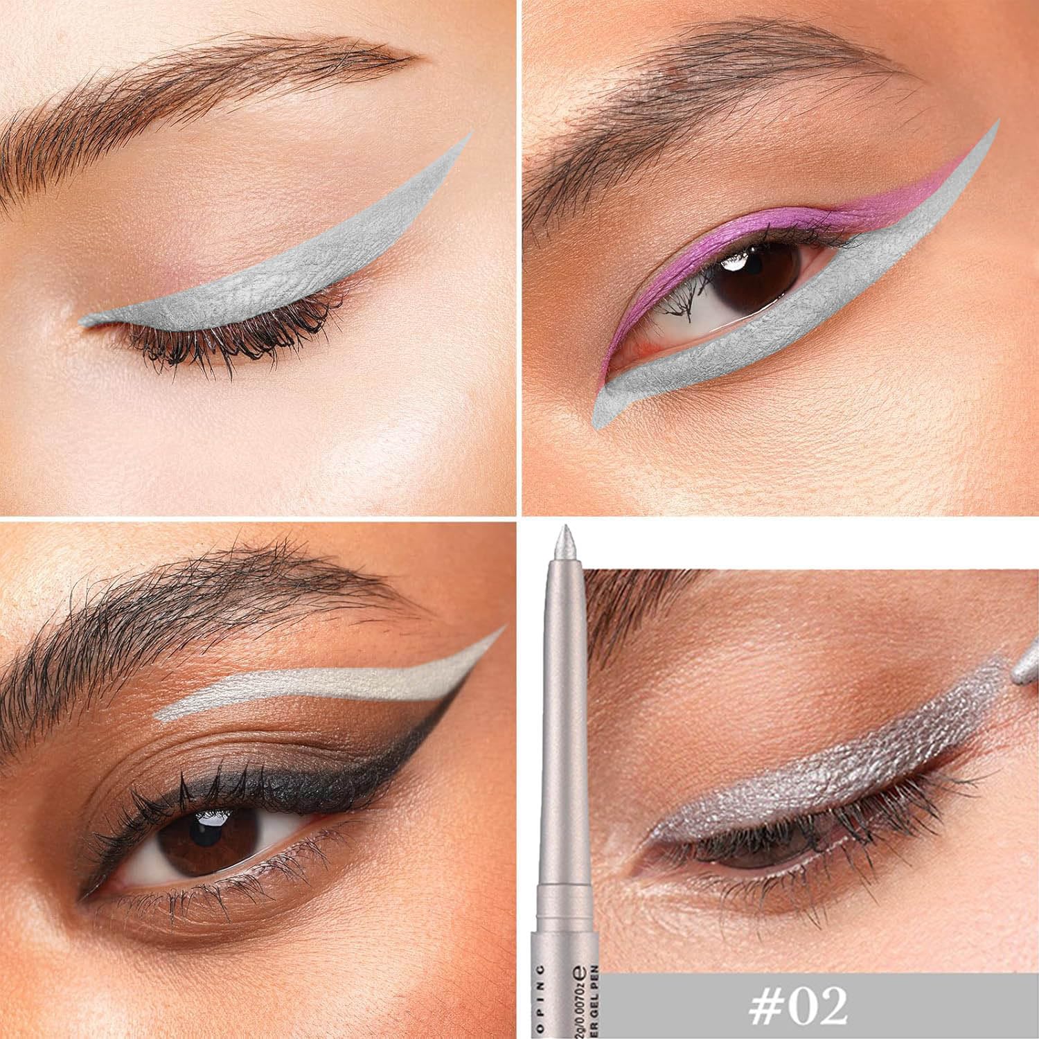 Silver Cream Eyeliner Pencil Waterproof Retractable Silver Gel Eyeliner Smudge-proof Hypoallergenic (02#)