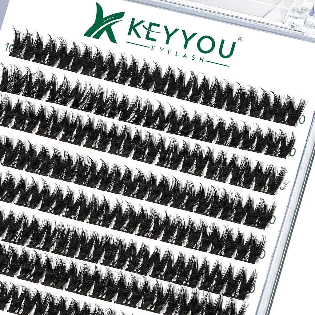 Lash Clusters 96pcs Individual Lashes D Curl 10mm Cluster Lashes KEYYOU Volume Wispy Lash Extension Soft&Comfortable Easy DIY at Home(Y10,D-10mm)