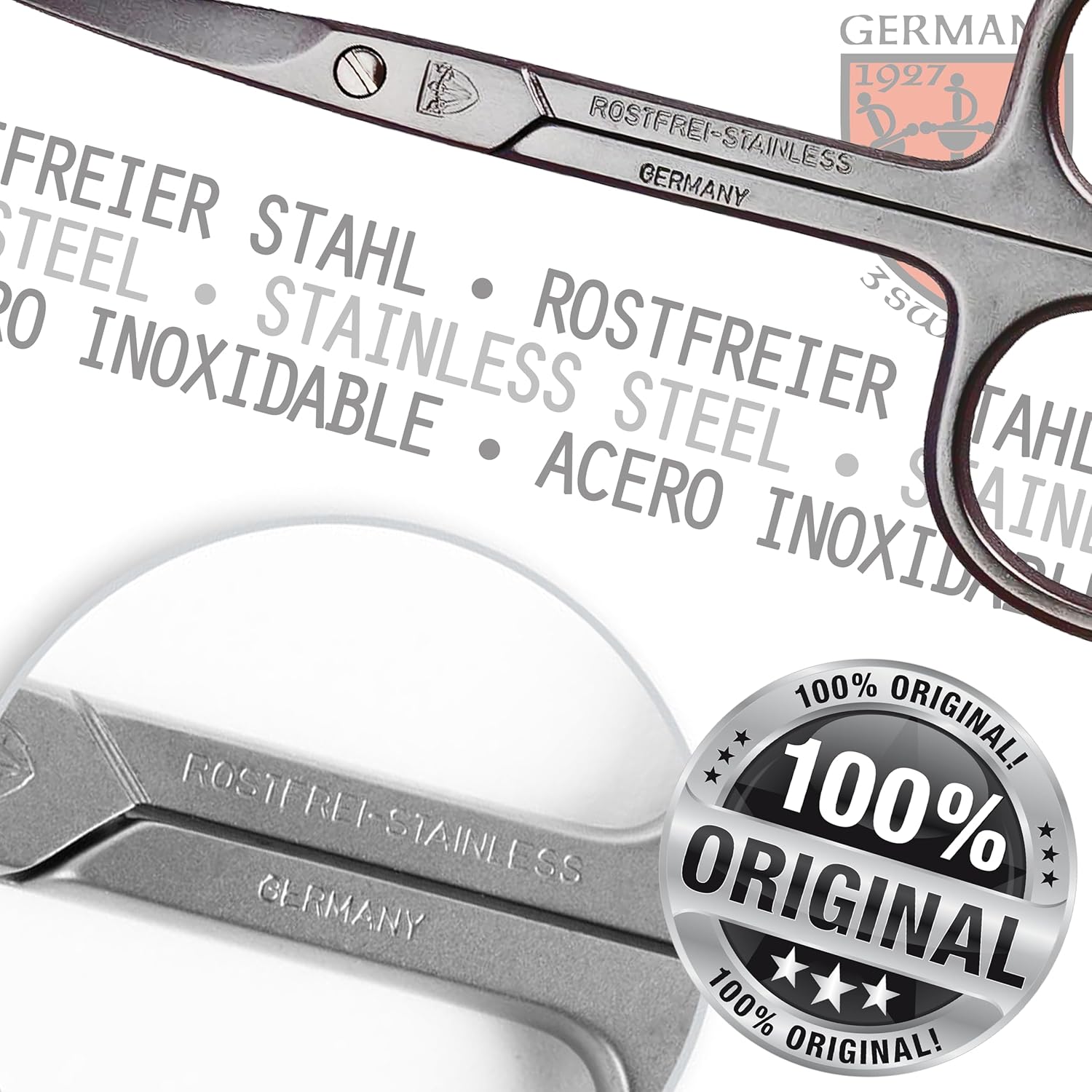 3 Swords Germany - brand quality STAINLESS STEEL INOX CURVED CUTICLE SCISSORS (1 PIECE) with case for manicure pedicure - nail care by 3 Swords - Made in Germany