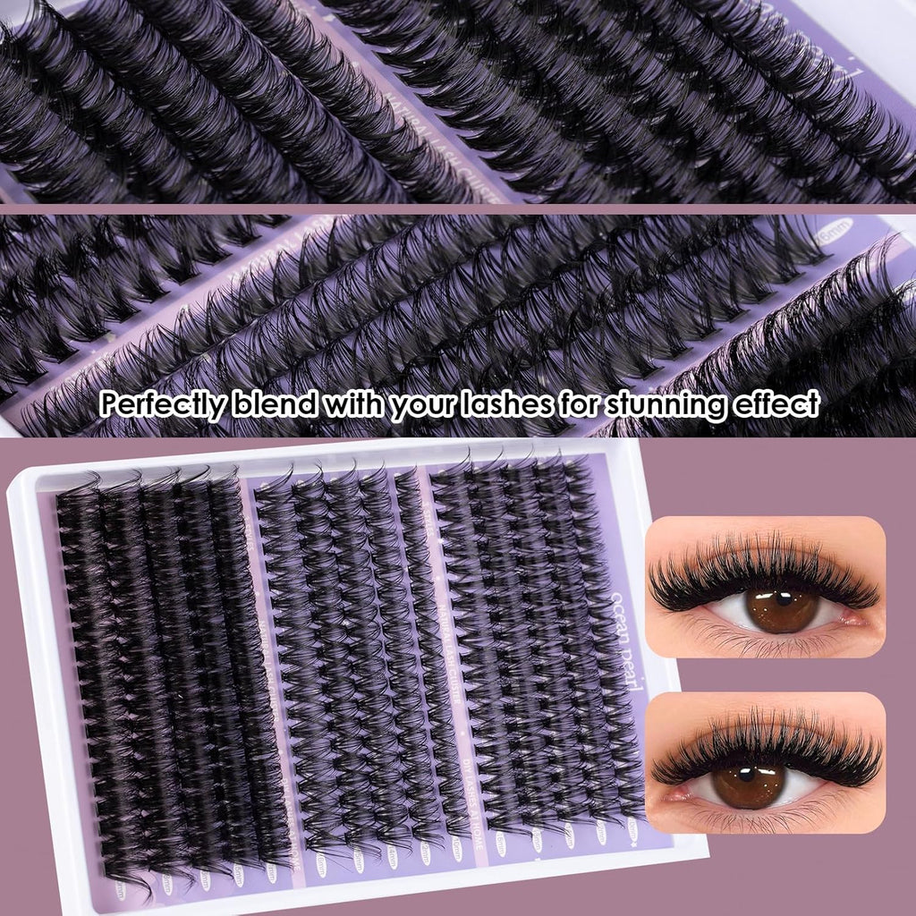 Ocean Pearl DIY Lash Extension Kit 300PCS Lash Cluters 10-20mm 40D 50D 100D Thick Eyelash Extension Kit Long Eyelashes Natural Individual Lashes with Bond&Seal&Remover&Tweezers-300