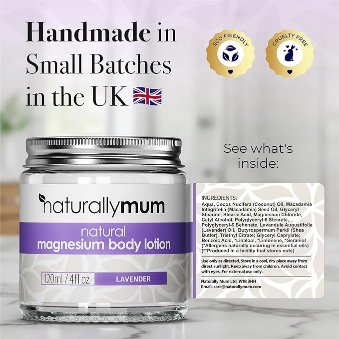 Magnesium Body Lotion [NATURAL & VEGAN] - Topical Magnesium Chloride Cream Lotion Support for Sleep, Bone, Heart & Muscle Health - Lavender - Made in UK & Safe for Kids