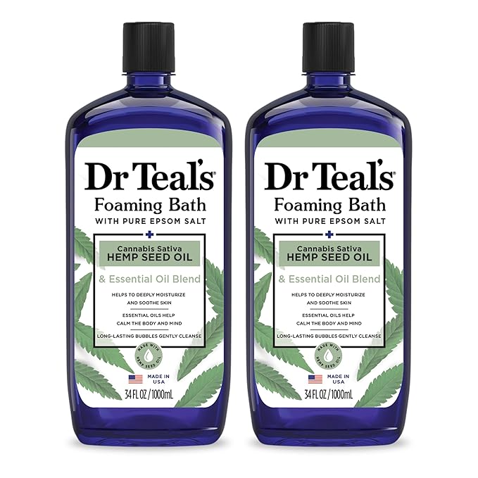 Dr Teal's Foaming Bath with Pure Epsom Salt, Cannabis Sativa Hemp Seed Oil, 34 fl oz (Pack of 2)