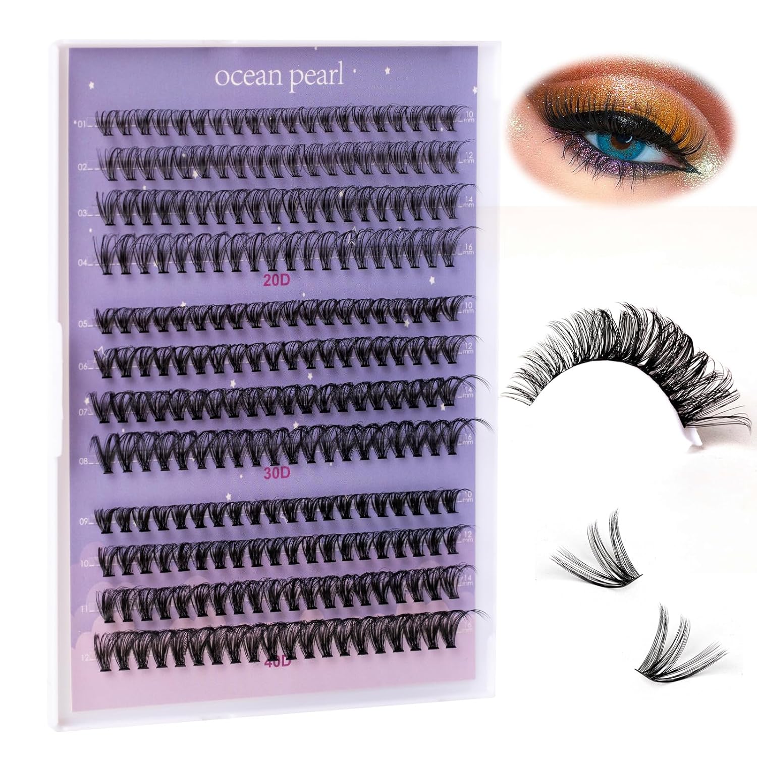 Ocean Pearl Lash Clusters 480PCS 10-20mm Individual Lashes Thick Cluster Eyelash Extensions 20D+30D+40D+60D+80D+100D Eyelash Clusters Lashes Clusters Eyelashes DIY Lash Extension Cluster Lashes-6