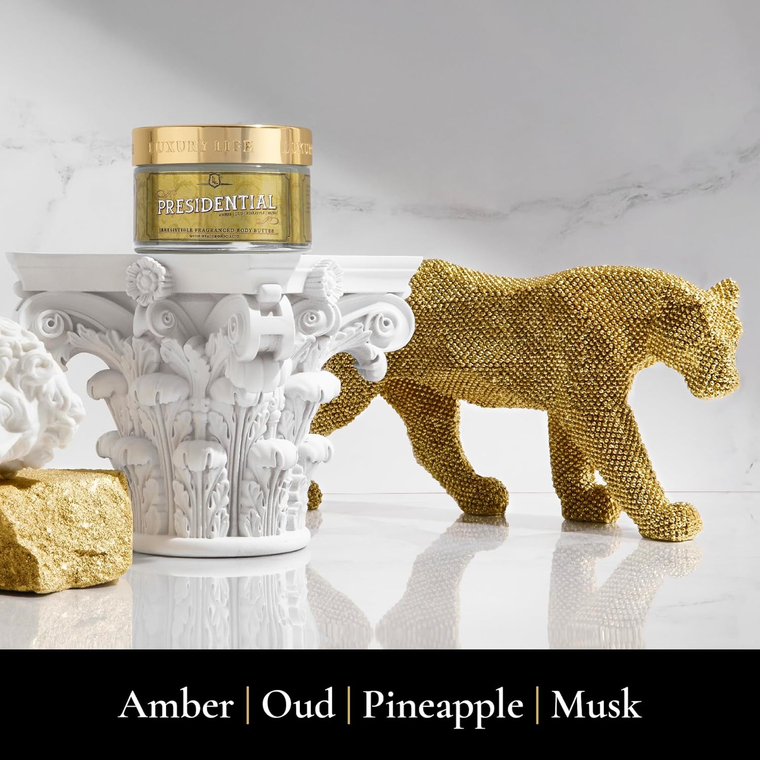 LUXURY LIFE BUTTER - Irresistibly Scented Body Butter with Hyaluronic Acid for Ultimate Moisture. Hydrates for a Non-Greasy Glamorous Glow (Presidential, Peach Smoke, Warm Compliments 5 oz)