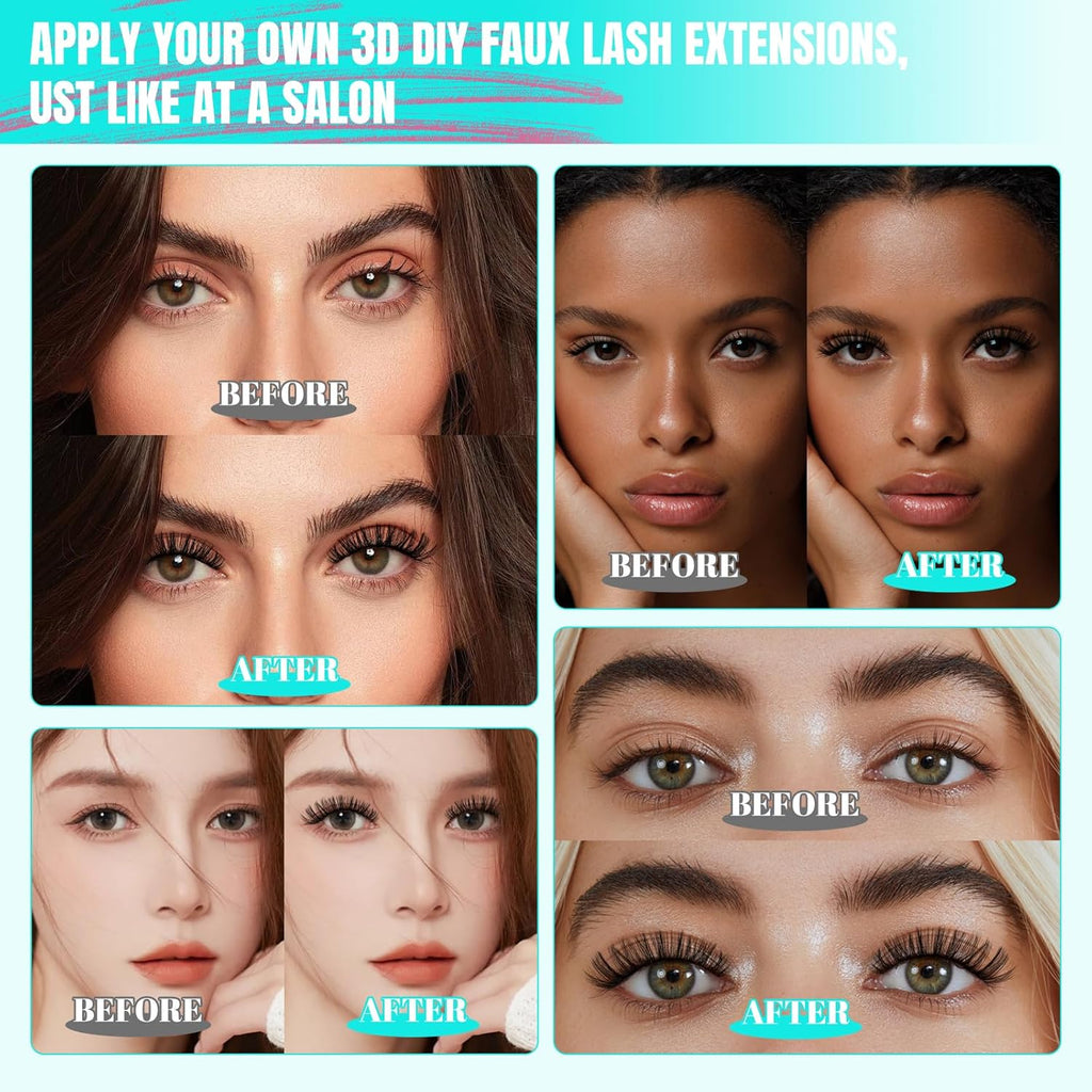 Lash Clusters Kit 320Pcs,60D DIY Individual Lashes Extension Kit,Lash Bond And Seal,Lash Remover For Eyelashes Extensions,Lash Applicator Tool For False Eyelash Cluster Kit At Home(D-Mix10-16mm)