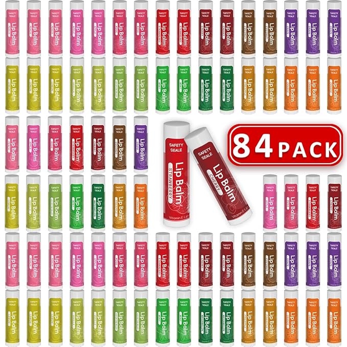 84 Pcs Natural Lip Balm Bulk with Vitamin E and Coconut Oil - Moisturizing, Sootand Cracked Lips, Mini Chap Stick Gifts for Kids Women Men- 14 Flavors - Non-GMO