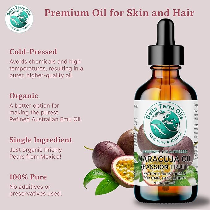 Bella Terra Oils - Maracuja (Passion Fruit) Oil 8 oz - Famed for its High B-Complex Vitamins, Essential Elixir for Radiant & Silky Skin Experience