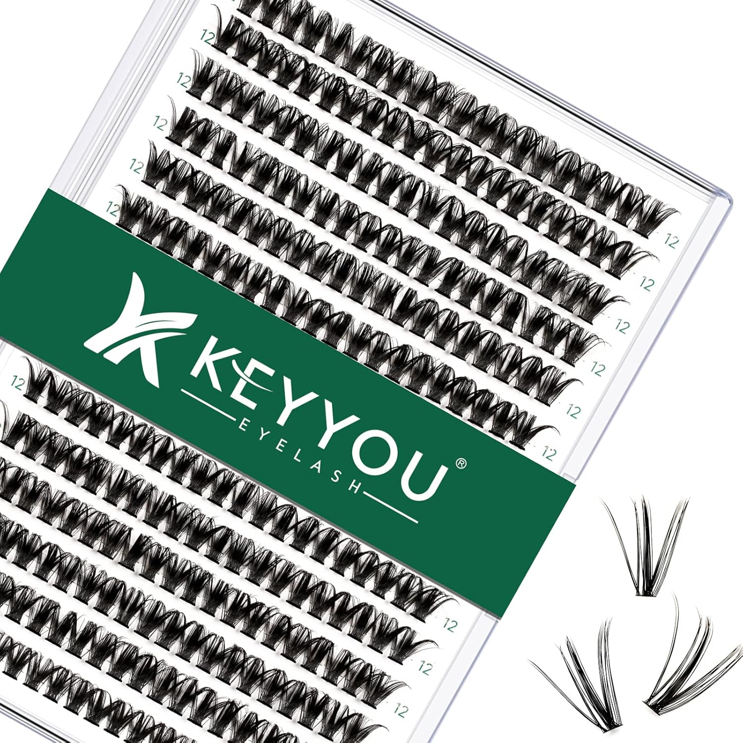 Lash Clusters 300pcs Eyelash Clusters 50D 0.07D Curl 12mm DIY Eyelash Extension KEYYOU Large Tray Volume Soft&Natural Individual Lashes(50D-0.07D,12)