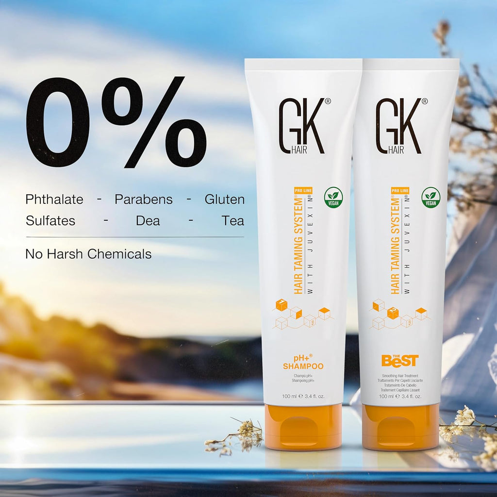 GK HAIR Global Keratin Professional Brazilian Keratin Hair Treatment Kit (100ml/3.4 Fl. Oz.) With PH shampoo- The Best Smoothing & Strengthening to make Hair Healthy - Formaldehyde free, Sulfate-free