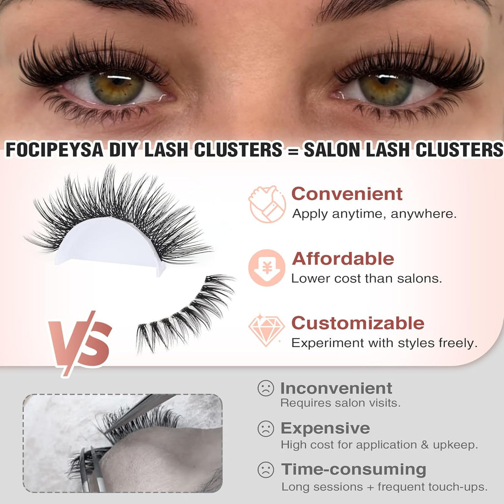 Focipeysa Wispy Lash Clusters Natural Eyelashes Extensions 10-16mm Cluster Lash Extensions C-Curl Lashes Extensions with Bottom Lashes Salon Effect Individual Eyelash DIY Eyelashes Clusters at Home