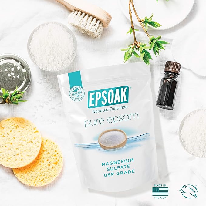 Epsoak Epsom Salt 2 lb. Magnesium Sulfate USP. (Qty. 1 x 2lb. Bags) Resealable Epsom Salt Bulk Bags Unscented, Made in The USA, Cruelty-Free Certified