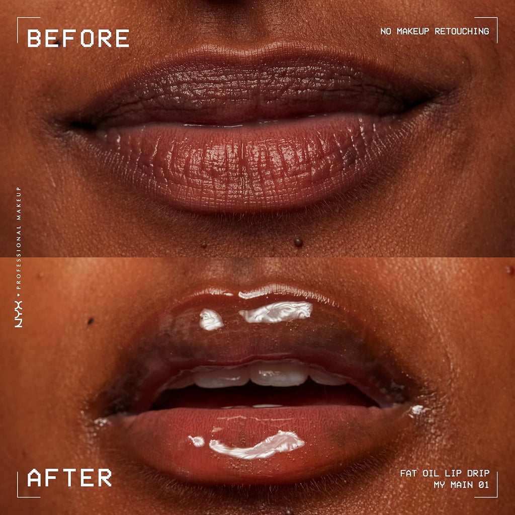 NYX PROFESSIONAL MAKEUP Fat Oil Lip Drip, Moisturizing Lip Oil Gloss, Vegan Tinted Formula, Up to 12 HR Hydration - My Main (Clear)