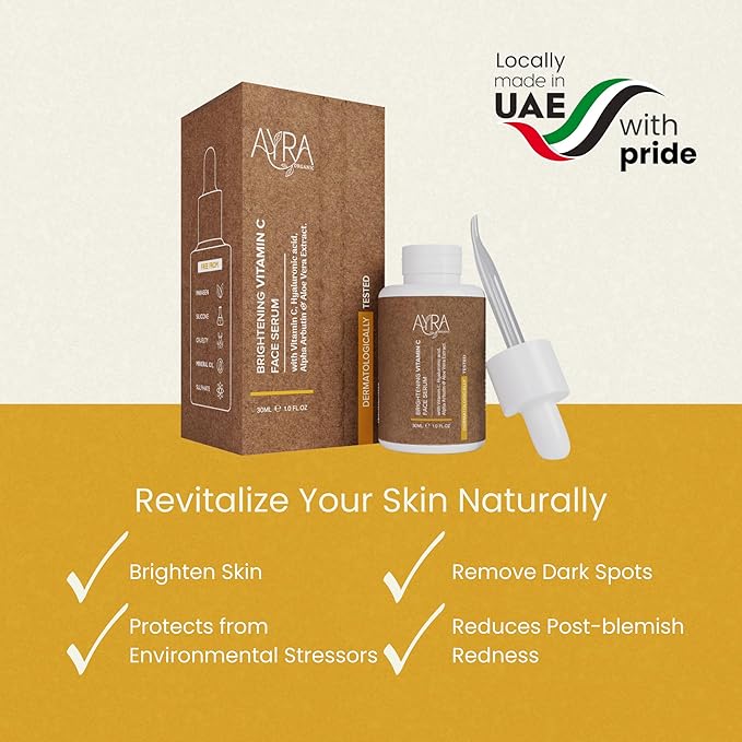 Brightening Vitamin C Face Serum – 1 Fl Oz | skin glow serum with Hyaluronic Acid, Alpha Arbutin & Aloe Vera Extract | Organic & Eco-Friendly Skincare | Ideal for Dark Spots & Dull Skin