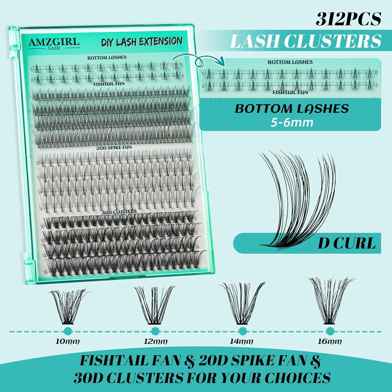 Lash Clusters Wispy 348PCS Eyelash Extension DIY Multi-Type Faux Bottom Lashes Lash Extension Natural Look Cluster Eyelash Extensions Soft False Eyelashes at Home for Beginners(D-Mix5-16mm)