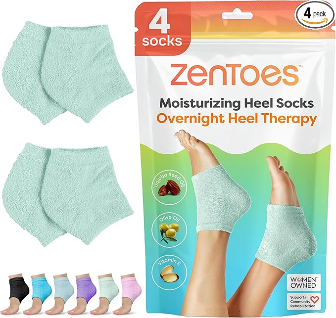 ZenToes Moisturizing Socks for Cracked Heel Treatment - Vitamin E, Olive Oil and Jojoba Oil Infused Heel Socks to Soften and Hydrate (Fuzzy Mint Green, Regular)