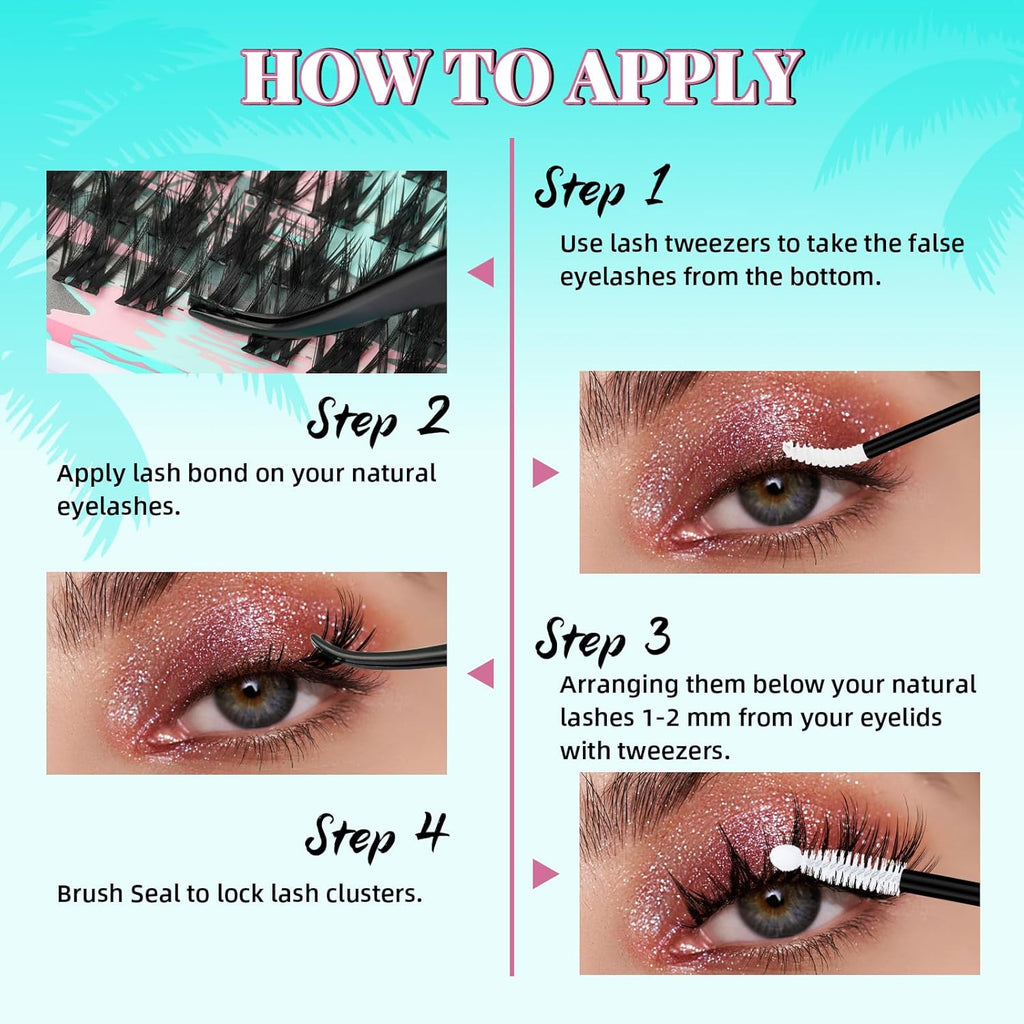 Cluster Lash Extensions 144PCS D Curl Eyelash Clusters with Premium Eyelash Wide Band, Eyelashes Cluster Volume Individual Natural Lashes Cluster(D-Mix,8-18mm)