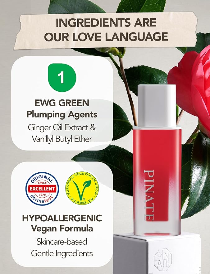 Natural Bloom Korean Lip Oil Serum 0.14 fl oz | Moisturizing Lip Booster Plumping Oil Tint Serum Enriched w/Camellia & Safflower Oils | Non-Irritating Color Changing Lip Oil (Red Camelia)