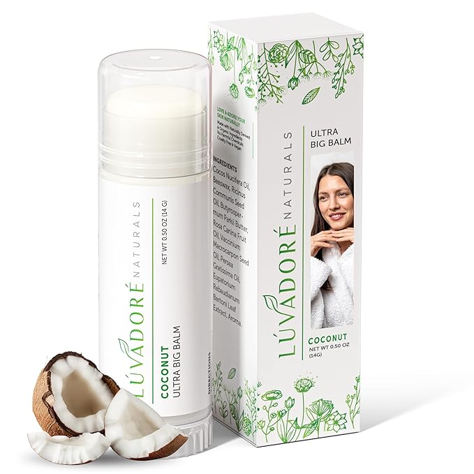 Ultra Big Lip Balm Stick Coconut– Natural Waterproof Lip Moisturizer for Dry, Chapped Lips – Nourishing and Hydrating Formula – Enriched with Coconut Oil, Beeswax, Shea Butter
