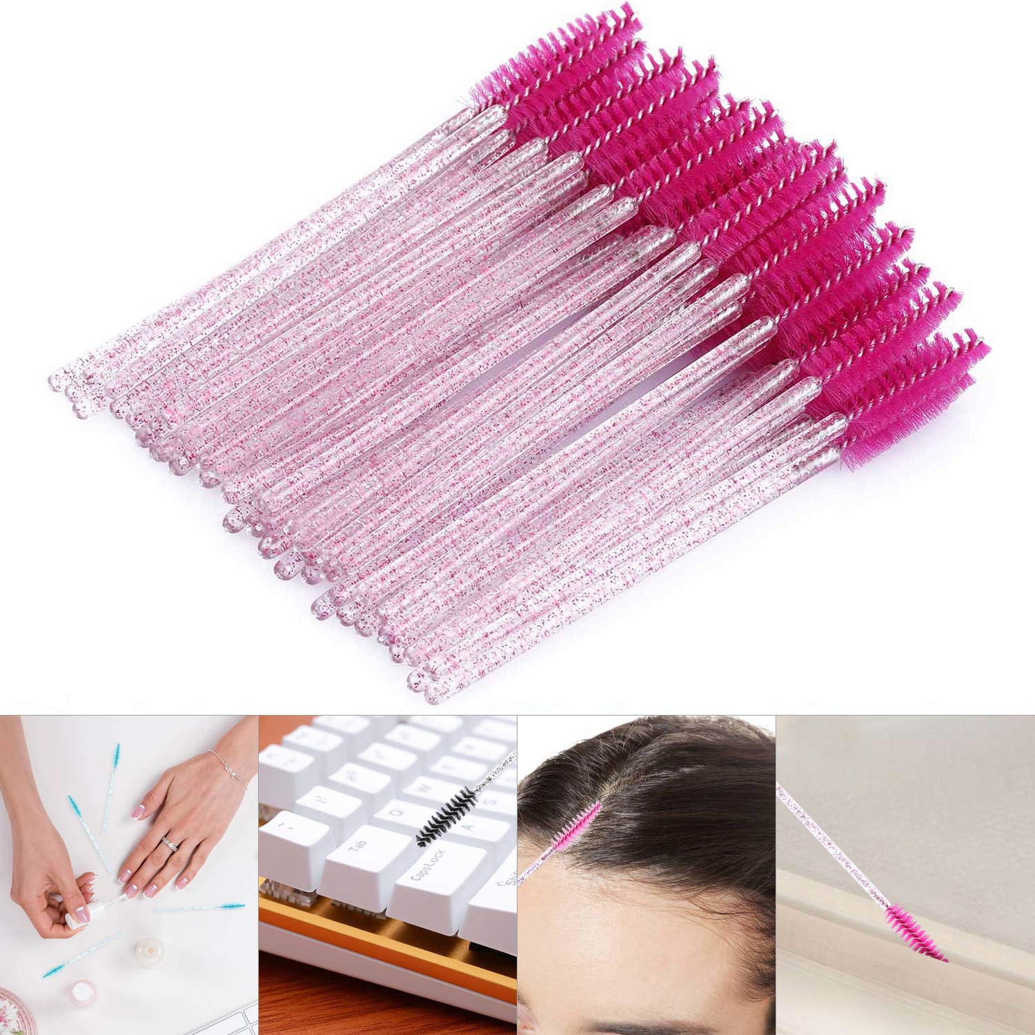 300 Disposable Mascara Wands Eyelash Brush Spoolies for Eye Lash Extension, Eyebrow and Makeup Crystal Tbestmax