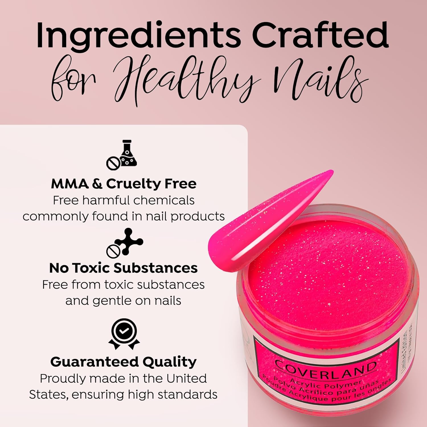 Tones Coverland Acrylic Nail Powder "Strawberry Margarita" - Limited Edition Acrylic Powder for Nail Design, Sculpting, and Masking Nail Bed Imperfections - (1.5 Oz)