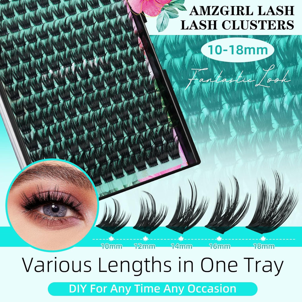 Lash Clusters Kit 168pcs Lash Extension Kit Cluster Lashes Natural Look with Lash Bond and Seal Waterproof, Lash Tweezer with Wet Look Ultra-Thin Band Lashes(Orchid-Kit,D-10-18mm)