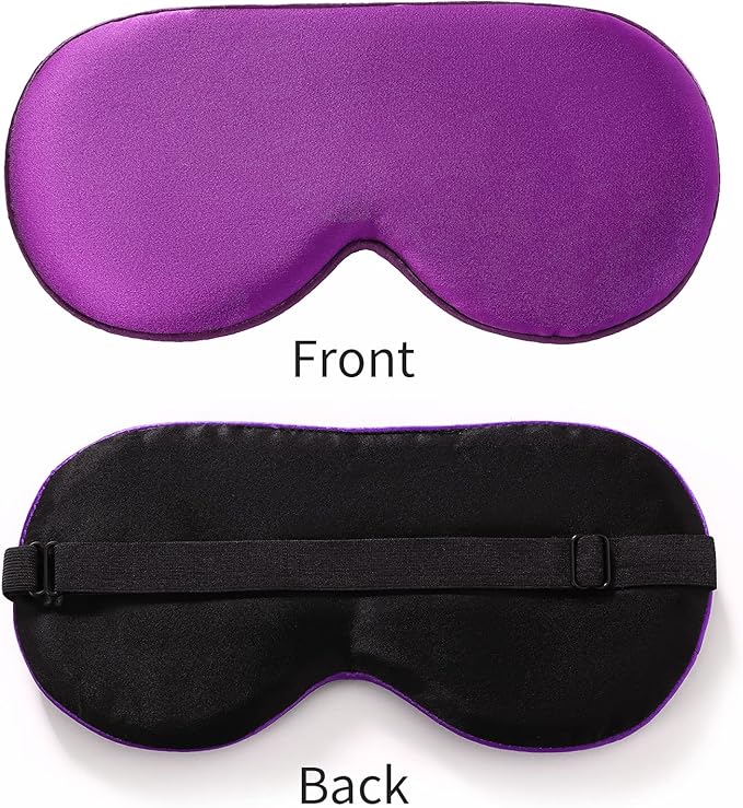 2-Pack 100% Real Natural Silk Eye Mask, Silk Sleeping Mask, Shade Puffy Eye Gift with Adjustable Straps, Sleep Eye Mask, SHJINJU Eye Mask Shade (Black and Purple)