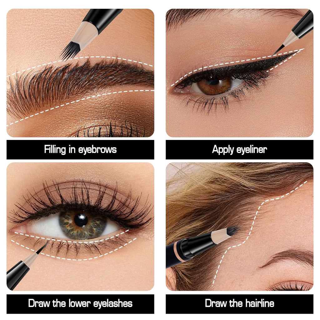 Eyebrow Pencils for Women, Microblading Eyebrow Pen Magical 2-in-1 Dual-Ended Brow Pen with 3D & Precise Brush-Tip Create Natural Hair-Like Brows, Last All-Day(Black)
