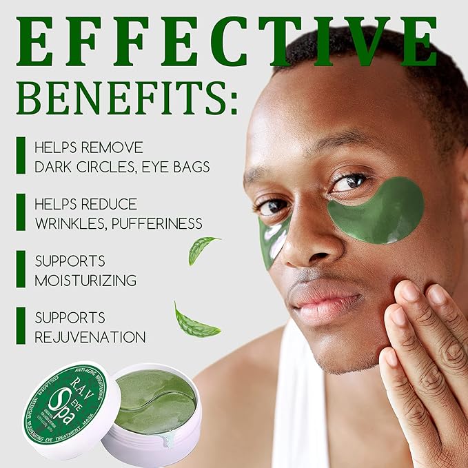 R.A.V Under Eye Patches, Eye Masks, 30 Pairs Collagen Patches for Nourish Firming Repair for Fine Lines, Wrinkles, Dark Circles Bags Eye Treatment, Improve Lines Puffiness for men women (Green Tea)