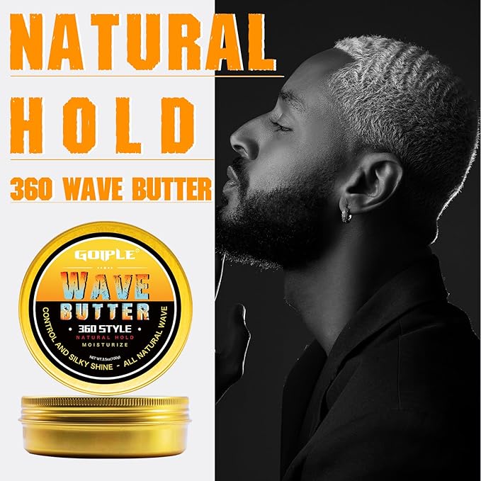 Wave Butter 360 Wave Grease for Men - Wave Butter for Layered Waves, Moisture, Control and Silky Shine - All Natural Wave Cream Wave Butter Cream with Shea Butter and Beeswax for Wolfing (3.5 OZ)
