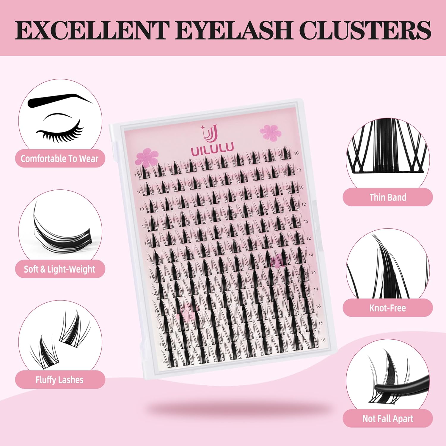 Lash Clusters D Curl Clusters Lashes 0.07D 10-16 MIX 120 Eyelashes Individual Lashes DIY Lash Extensions at Home False Lashes Wide Band Anime Eye Lash Clusters U07 Lash