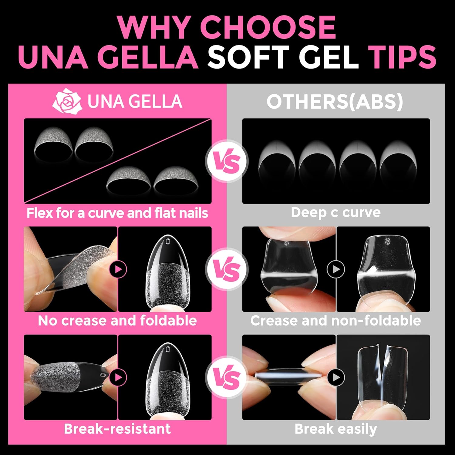 UNA GELLA Almond Nail Tips, 216pcs Pointed Almond Gel Nail Tips Pre-shape Half Matte Full Cover Clear Acrylic Soft Gel Fake Nails for Nail Extension Nail Art 12 Sizes